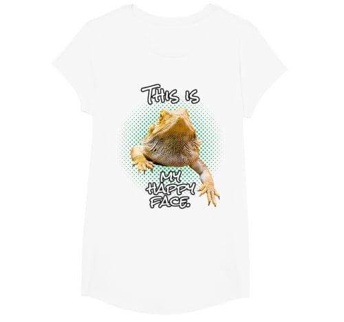 This is My Happy Face Bearded Dragon Funny Reptile T-Shirt, Girls, White, Small