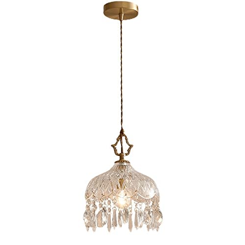 RqeRIa French Brass Crystal Mini Pendant Lamp E14 1 Lamp Brass Lamp Base Decorative Pendent Lamp Dining Room Kitchen Island Bedside Ceiling Hanging Lamp Lighting Lamp Adjustable Peace