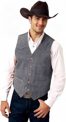 Elionm Cowboy Vest Men Western Style Dark Grey Men's Suede