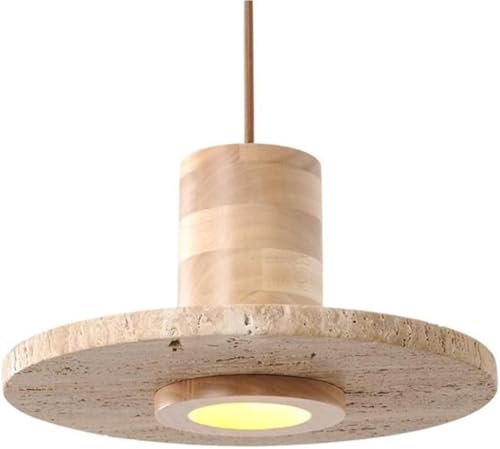 Modern Farmhouse Wood LED Pendant Lights 3000K Warm Light Natural Stone Hanging Lamp Fishing Line Chandelier for Bedroom Living Room Entryway Kitchen Island Dining Table(30com)