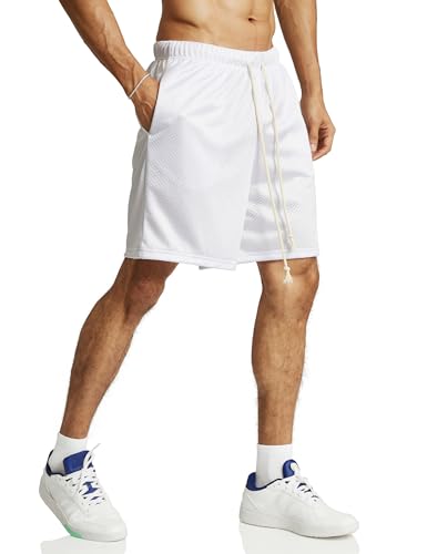 "Breathable Men's Workout Shorts with Pockets, White" - Image 3