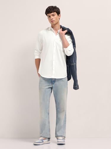 Image of THE BEAR HOUSE Men's Blue Tailored Fit Full Sleeve Cotton Solid Shirt