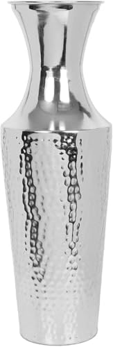 Image of Hosley 18 Inch High Silver Color Metal Hammered Vase| Modern Flower Vase for Pampas Grass, Dried Flowers, Home & Office Decor, Centerpiece, Wedding Home, Handcrafted Gift Flower Vase, Pack of 1