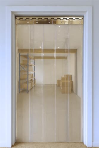 Image of Byson PVC Strip Curtain Door Kit 3 x 6.5 Feet (1 x 2 Meters) Coldroom Warehouse Catering Vinyl Clear Plastic Curtain Kit with 6 Strips (2mm Thick and 200mm Wide), Stainless Steel Rail and Clamps