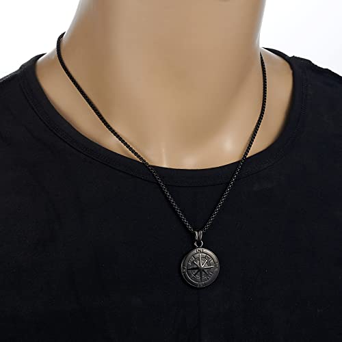 Azfvbql Compass Necklace For Men Chain Stainless Steel Compass Pendants Male Jewelry (Black-Compass-21.6In Chain) #TOP5