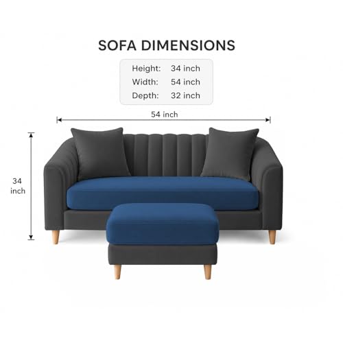 Image of Doraldo 2 Seater Sofa Set with Ottoman for Living Room (Blue Black) Premium Fabric Sofa