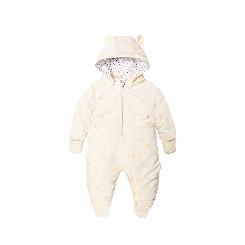 Baby Cotton Romper Bear Snowsuit Winter Warm , Long Sleeve Hooded Zipper Jumpsuit One-Piece Footies for Infant Boy Girl Yellow