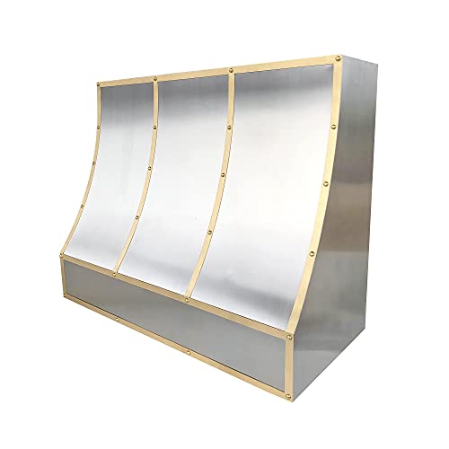SINDA Custom Stainless Steel Range Hood With Commercial Grade Stainless Steel Vent, Includes High Airflow Fan Motor, blower box and Baffle Filter, Lighting, SRH8-4TRC1I4227R, 42"Wx27"H, Island Mount