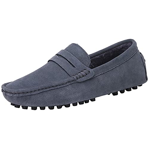 Image of ANUFER Men's Suede Leather Penny Loafers Comfort Driving Shoes Moccasin Slippers