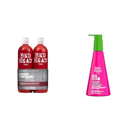 Bed Head by Tigi – Urban Antidotes Resurrection, champú y acondicionador para pelo dañado, 2 x 750 ml & TIGI Bed Head Ego Boost Split End Mender - Acondicionador para el cabello, 237 ml