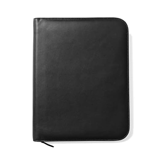 Maruse Personalized Italian Leather Executive Portfolio Padfolio, Folder Organizer with Zip Closure and Writing Pad, Handmade in Italy, Custom Black
