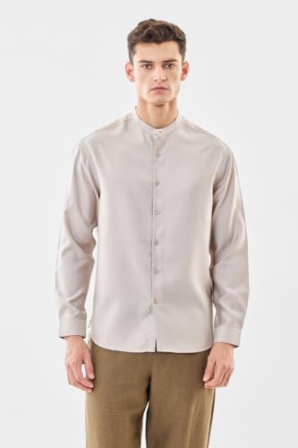 Image of SNITCH Men Casual Shirt | Oversized Fit Full Sleeve Mandarin Collar Solid Design | Modal Blend & Breathable Fabric for Everyday Wear & Semi-Formal Occasions