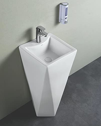 Image of InArt Ceramic Design Pedestal Free Standing Square Wash Basin for Living Room and Bathroom (19 x 19 x 32 Inch, White)