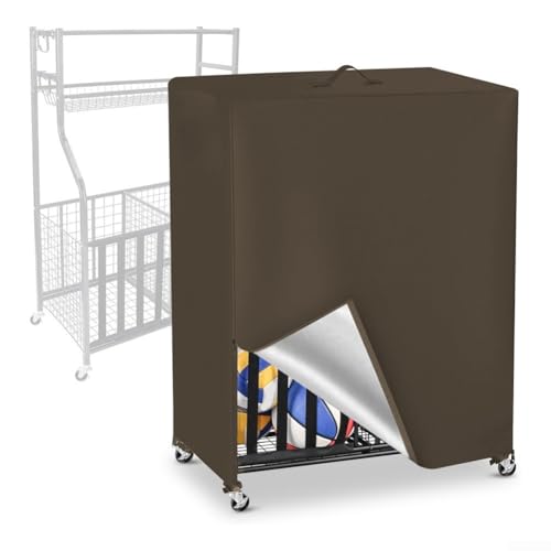 Copertura per rastrelliera da basket, impermeabile in tessuto Oxford 420D 210D, per esterni, garage, attrezzature sportive, organizer con cerniera, 97 x 46 x 115 cm (marrone 210D)