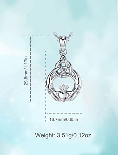 INFUSEU Sterling Silver Irish Jewelry, Celtic Claddagh Witches Knot Necklace for Women Teen Girls 6