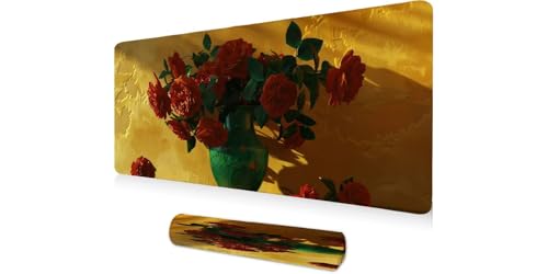 Tapis de souris XXL 140x60 cm à fleurs roses et base caoutchouc antidérapante