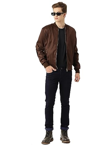 Image of Leather Retail Suede Faux Leather Brown Jacket For Men's