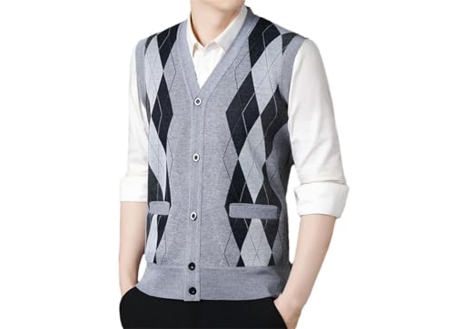 Mens Sleeveless Sweater Vest V Neck Button Down Knitted Cardigan Vest with Pocket