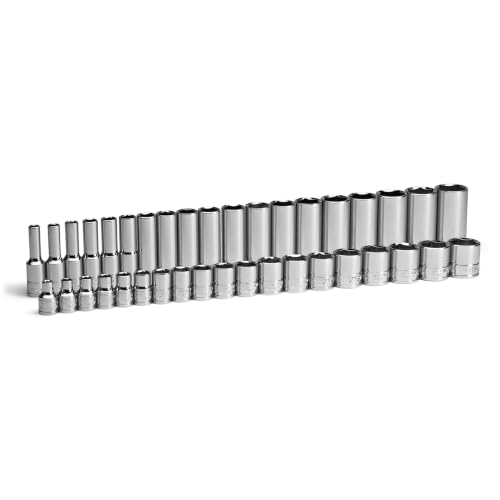 Image of Capri Tools 3 /8 in. Drive Shallow and Deep Chrome Sockets Set, 6-Point, 6 to 24 mm, 38-Piece