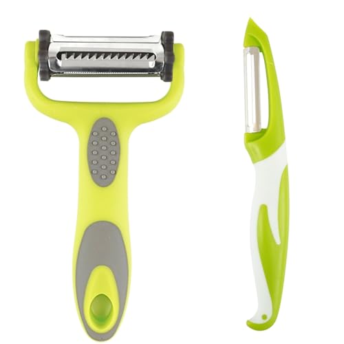 FRAVAST® Pelador Patatas 3 en 1 + Vertical Recto | Pelador Multifuncional de Frutas y Verduras de Acero Inoxidable.