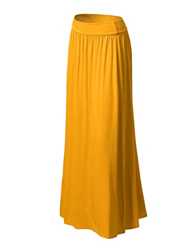 DOUBLJU Casual High Waisted Maxi Skirts Elastic Wide Waist Band Flare Ruffle Ankle Length Skirts for Womens with Plus Size2