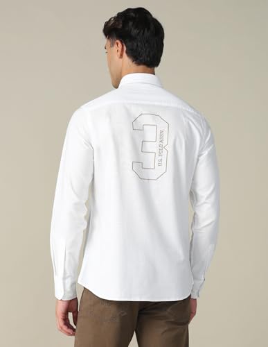 Image of U.S. Polo ASSN. Solid Tailored Fit Shirt for Men - 100% Cotton, Breathable & Comfortable, Full Sleeves Casual Shirt for Men