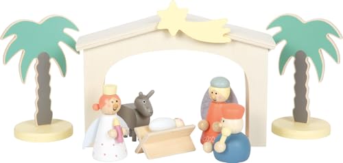 Small Foot Spielset Holzkrippe Weihnachtsgeschichte, Weihnachtsdeko und Spielset, mit detailreichen Krippen-Figuren, für Kinder ab 3 Jahren, 12689, Holzfarben
