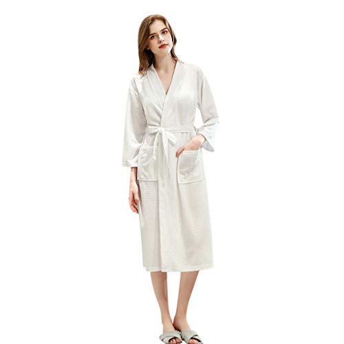 LUNULE Albornoz Grueso de Invierno Otoño Bata de Baño Kimono Unisex para Hombre Mujer Bata de Color sólido Bata de baño Pijama Ropa de Dormir Larga con Bolsillo y Pretina