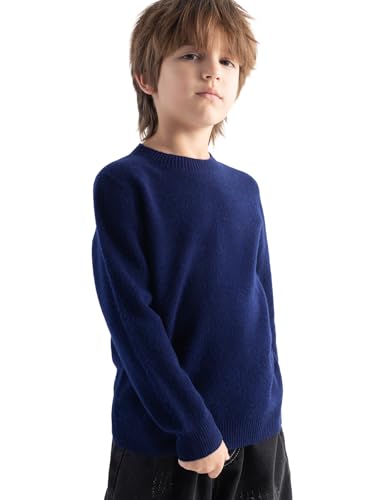 Chanyarn Girls 100% Merino Wool Sweater Fall Winter First-Line Ready to Wear Crewneck Long Sleeve Seamless Knit Sweater, Navy Blue, XX-Large