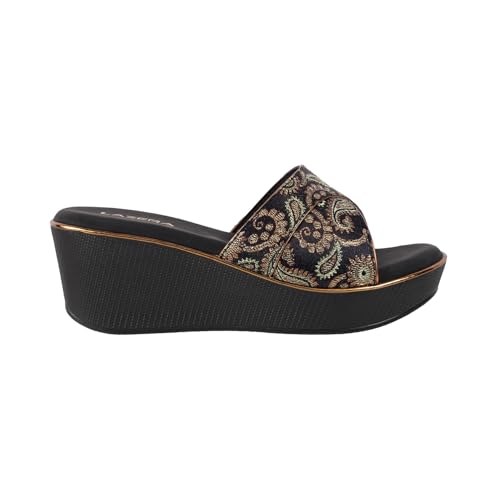 Image of Lazera Platform Wedge Sandals|Sandals for Women|Platform Heels|Floral Brocade Synthetic|Slip On|Regular Fit|2.5 Inch Heel