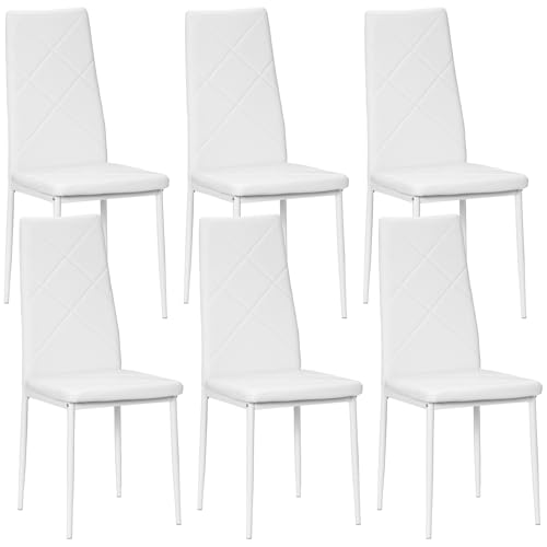 HOMCOM Set 6 Sedie Sala da Pranzo Imbottite, Finta Pelle, Bianco