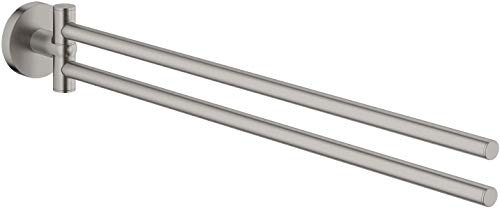 HomeHeng Portasciugamani girevole, a due bracci, orientabile, per montaggio a parete, in acciaio inox nichelato spazzolato, portasciugamani da bagno con foratura, H91201D