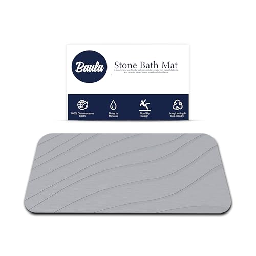 BAULA – Tappeto Bagno Assorbente in Pietra di Diatomite 60×40 cm – Tappeto Doccia Assorbente – Tappeto Diatomite Bagno Antiscivolo – Design Moderno Reversibile (2 Lati) – Stone Bath Mat