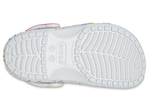 Image of Crocs Kids Classic Clog Seasonal Graphic for Toddler - Thermoplastic Upper with Jibbitz Charms, and Pivoting Heel Strap Shimmer /Multi Disco Party 4 Toddler M