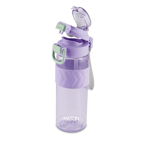 Image of MILTON Calvin 1000 2-in-1 Sip or Gulp Lid Water Bottle 1 ltr | Unbreakable | BPA-Free, One-Click Open,Leak-Proof, Crystal Clear Design, Sipper Water Bottle For Office, School, College, gym set, Purple