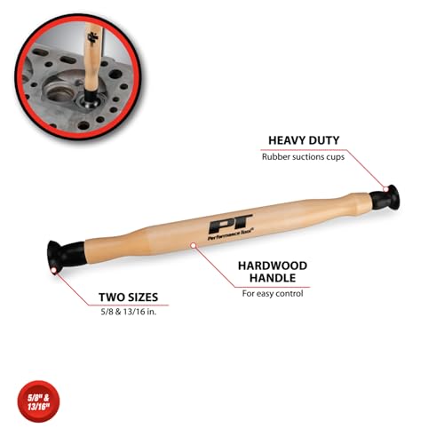 Image of Performance Tool W80570 Valve Lapping Tool with Heavy Duty Rubber Suction Cups and Hardwood Handle - Small Size for 5 /8-Inch and 3 /16-Inch Valves
