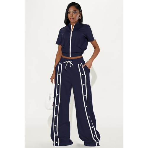 Yeshire Lounge Sets for Women Sweatsuit 2 Piece Outfits Zip-up Sweatshirt Wide Leg Sweatpant Tracksuit Matching Set3