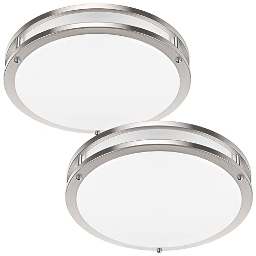 36W 3600lm Super Bright LED Ceiling Light Fixtures, 2PACK Modern Flush Mount Ceiling Lights Daylight White 5000K, 13 Inch Dimmable Ceiling Lamps for Kitchen Bathroom Hallway Bedroom, Brushed Nickle