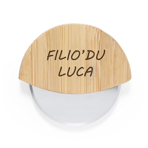 Planetacase - Cortapizzas Personalizado con Texto o Nombre | Mango de Bambú | Cuchilla de Acero Inoxidable | Tamaño Compacto | Caja Eco | Ideal para Pizza, Madera