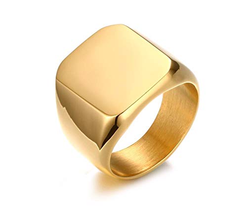 Anillo de sello Pinky para hombre, con correa de acero inoxidable, tono dorado, joyería masculina, agradable y profesional