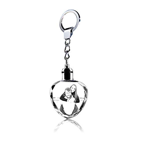 Zakally Custom Crystal Picture photo engraved keychain personalized Lighted keychain (Heart)