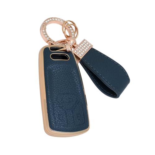 Image of Keyzone Litchi Leather TPU Key Cover & Keychain for Q5, A5, A8, Q7, A4, A6 3-Button Smart Key (Blue)