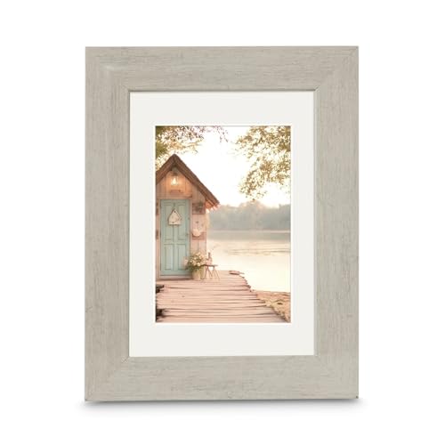 Hama Cadre en plastique « Cottage » 20 x 30 cm, taupe, aspect vieilli, avec passe-partout pour 13 x 18 cm, verre de qualité, suspension murale, format portrait ou paysage