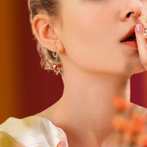 Sonateomber Orange Maple Leaf Dangle Drop Small Gold Hoop Huggie Earrings For Women, Cute Sparkly Crystal Cubic Zirconia Rhinestone Fall Autumn Holiday Accessories Jewelry Gift thumb #1