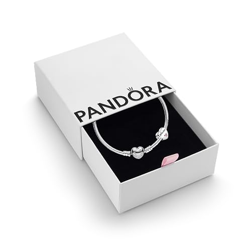 PANDORA Sisters Love Set - Womens Sterling Silver Sisters Love Cubic Zirconia Bracelet Charm & Heart Clasp Snake Chain Bracelet - Jewellery Set With Gift Box Size 19