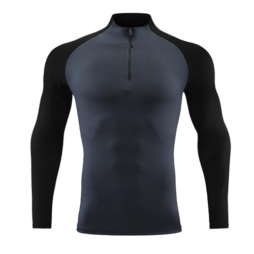 Cambkatl Men's 1/4 Zip Pullover Compression Shirts Lightweight Rash Guard Raglan Long Sleeve Quick Dry Athletic Tee Shirts