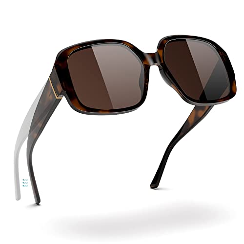 Oversized Sunglasses for Women Polarized 100% UV Protection Spring Hinges for Big Head Square Trendy Classic Frame