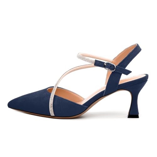 Women's Slingback Pumps, Rhinestones Adjustable Strap Mid Heels, Buckle Fashion Pointed Toe Pump for Women2