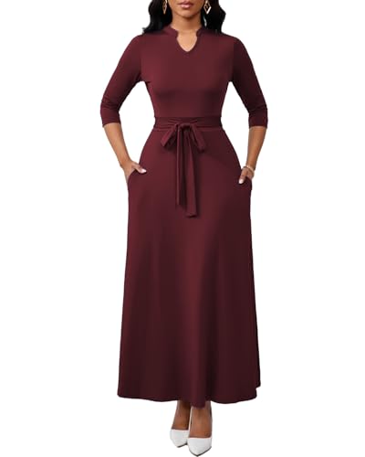 Image of BubFee Maxi Dresses for Women Semi Formal Long Dress 3 /4 Sleeve Casual A-line Church Dresses with Pockets