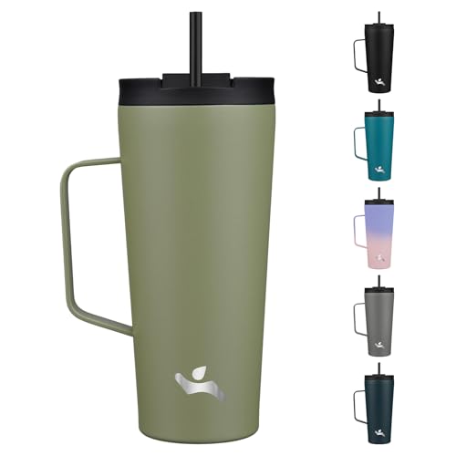 Image of Konokyo 22 oz Insulated Tumbler with Handle & Straw, Stainless Steel Mug